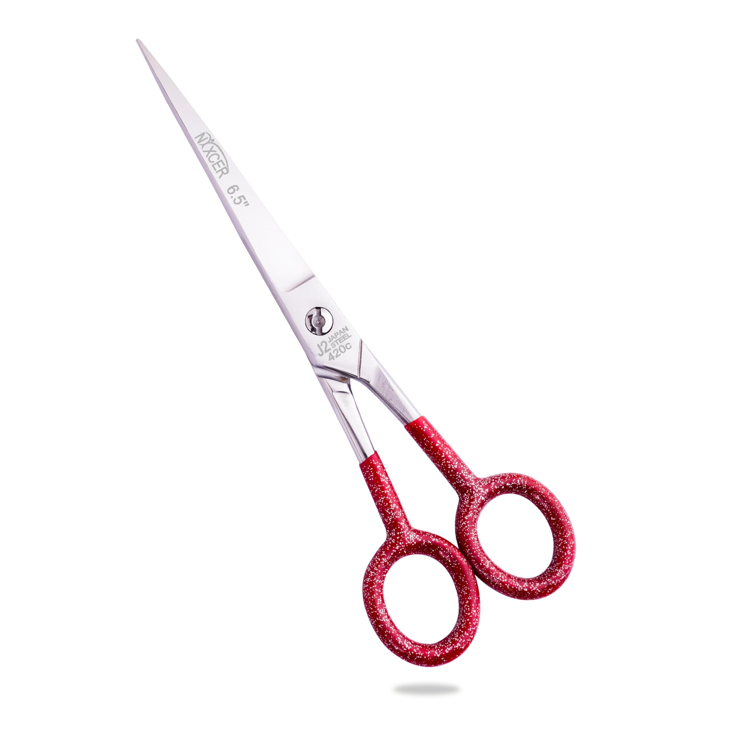 Nixcer Professional Super Cut 6.5" Hairdressing Scissor for Saloon & Home- 100% Japanese Steel with Fine Tip for Precision Cutting Red