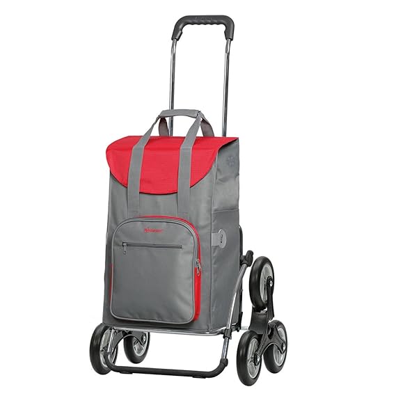 Andersen Einkaufstrolley Royal als Treppensteiger und 45 Liter Einkaufstasche Wismar Grau/Rot mit Kühlfach Einkaufswagen Stah