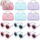 Sweetude 12 Pcs Jelly Bags with Sunglasses Jelly Purse Basket Reusable Tote Beach Handbags for Women Girls Kid