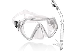 WACOOL Professional Snorkeling Snorkel Diving Scuba Package Set with Anti-Fog Coated Glass Purge Valve and Anti-Splash Silicon Mouth Piece for Men Women (Adults,Silver)