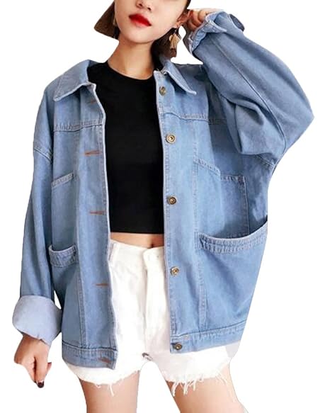 ShiFan Langarm Baggy Boyfriend Jeansjacke Denim Jacke Oversize Freizeitjacken Für Damen