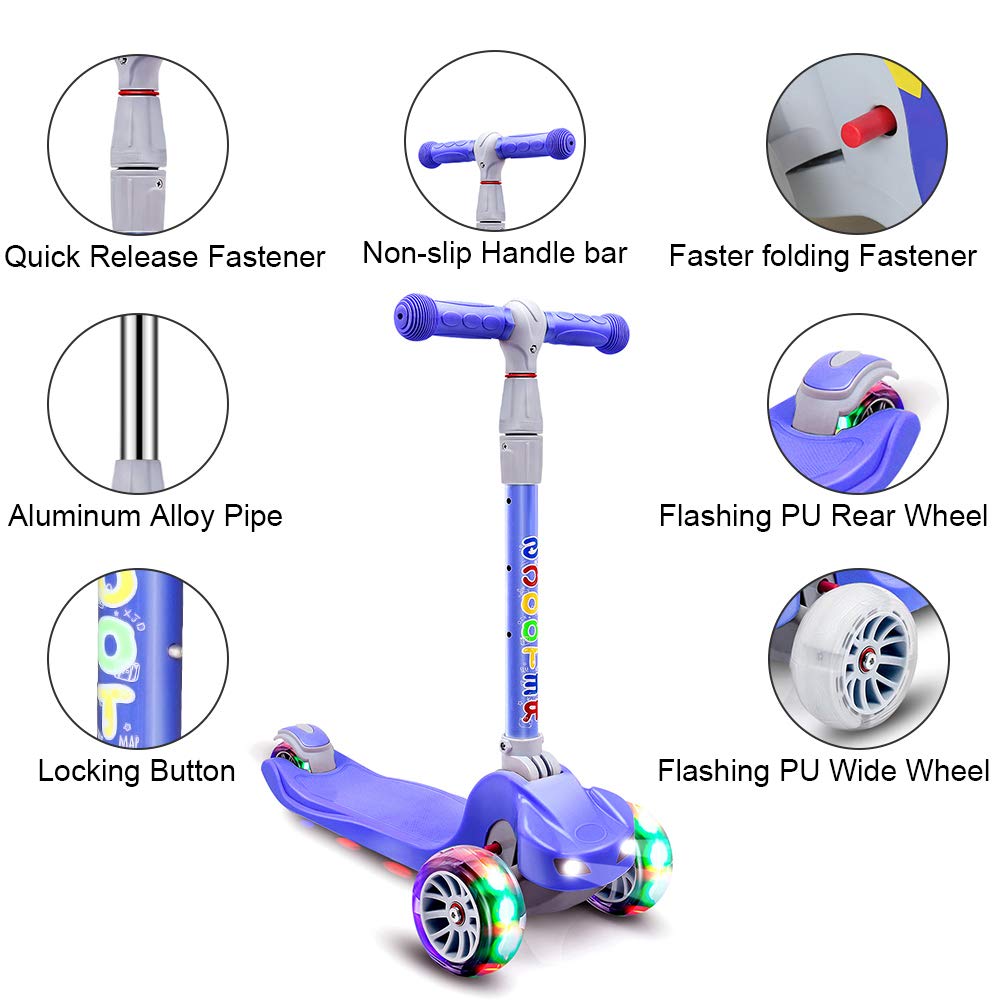 67i Kick Scooter for Kids 3 Wheel Scooter for Toddlers Girls & Boys 4 Adjustable Height Lean to Steer with PU Flashing Wheels for Children from 3 to 12 Years Old (Dark Blue)