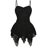 BEAUDRM Women's Plus Size Textured Cami Dress Y2k Ruched Asymmetrical Hem A Line Mini Dresses