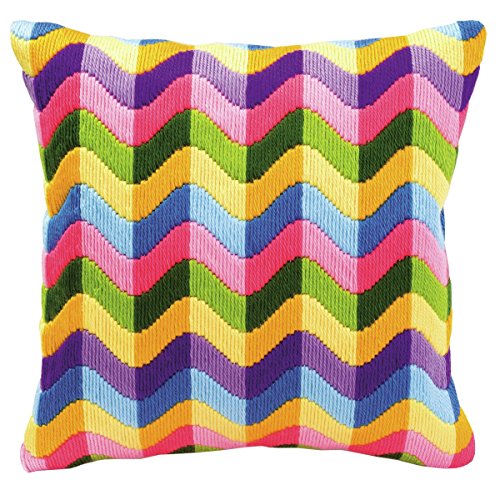 Colourful Waves Long Stitch Cushion Front