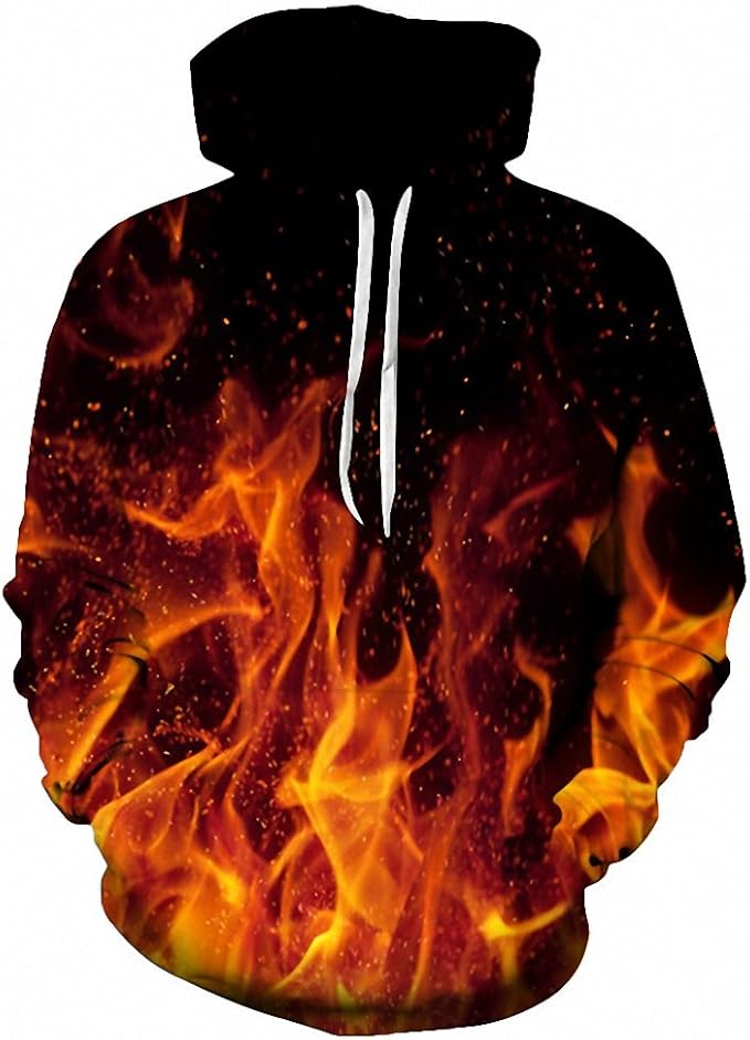 3d color block fire printed long sleeve hoodie