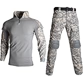 Lilychan Mens Tactical Military Suits Long Sleeve Rip-Stop Uniforms Combat Shirt and Pants Elbow Knee Pads