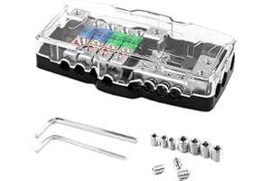 ZUYIYI 4-Way Car Audio Distribution Fuse Block with Ground Mini ANL Fuse Box Distribution Block 0/4ga 4 Way Fuse Holder 30A 60A 80A Red LED