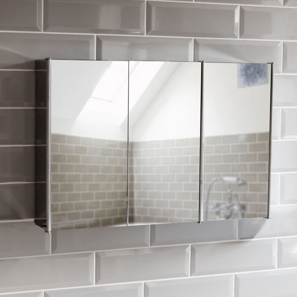 Home Tiano Bathroom Cabinet Triple Mirror Wall Mounted Stainless