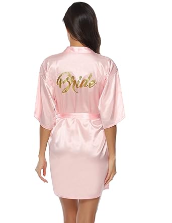 Abollria Damen Morgenmantel Satin Kimono Kurz Braut Robe Hochzeits Roben V Ausschnitt Bademantel Brautjungfer Brautdusche Dam