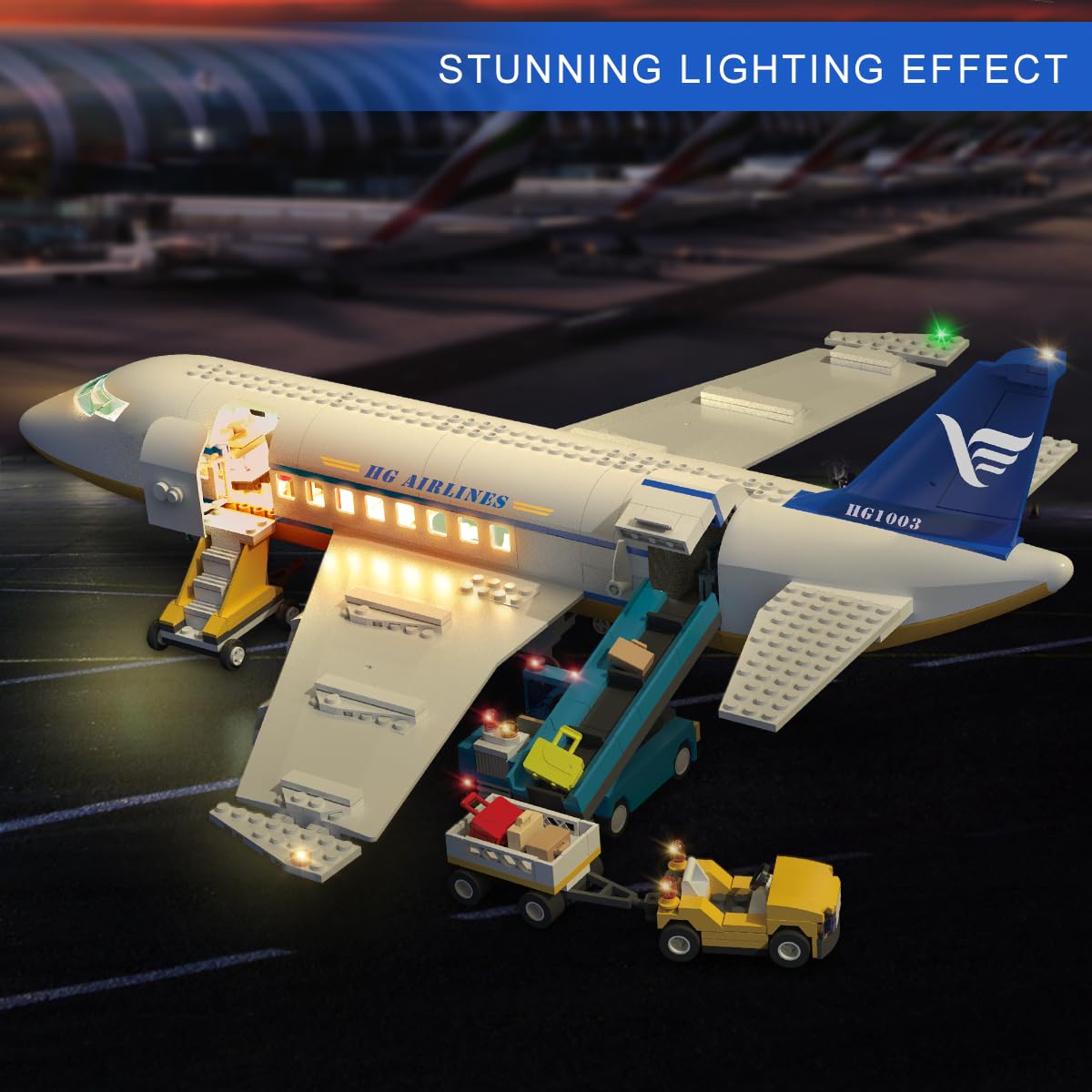 CUBIMANA 53.5CM Großes Passagierflugzeug Bausatz mit LED-Licht für Kinder 2