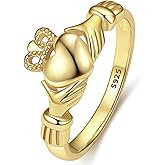 Bestyle 925 Sterling Silver Ring for Women, Minimalist Claddagh Ring Celtic Knot Ring for Women, Irish Promise Wedding Band, Gold/Rose Gold Vermeil Women Band Ring, Stackable, Gift for Her