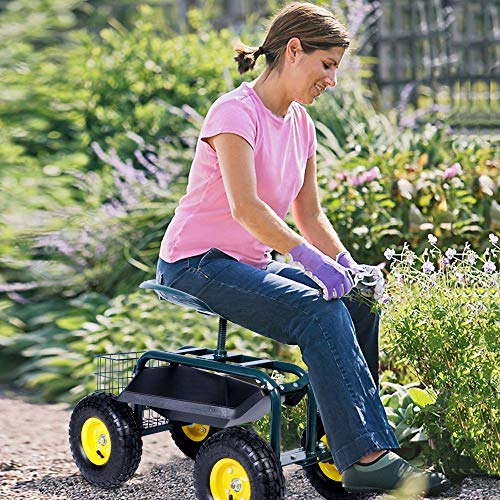 Dporticus Rolling Garden Steerable Tool Cart Scooter with 360 Swivel