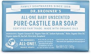 Dr. Bronner's - Pure-Castile Bar Soap (Baby Unscented, 5 ounce) - Made with Organic Oils, For Face, Body and Hair, Gentle for