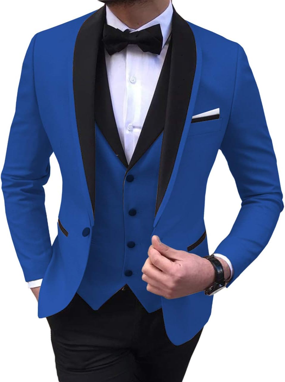 Aesido Men's 3 Pieces Slim Fit Shawl Lapel Solid Prom Tuxedos Wedding Grooms (Blazer+Vest+Pants)