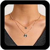 Vacaonio Bohemian Layered Gold Coin Necklace Choker Hammered Round Disc Pendant Necklaces Dainty Coin Disc Necklace Chain Double Layer Gold Necklaces Jewelry for Women