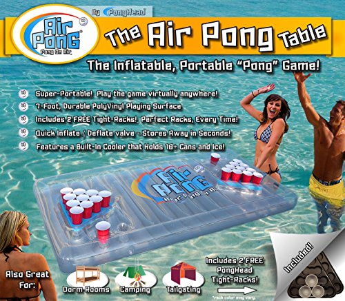 Air Pong The Table, Inflatable Beer Pong Cooler, Floating Beer Pong Table, 7ft, Vinyl, Lightweight, Portable, Comes with a Built-in Cooler and Free Plastic Racks, by PongHead Air Pong The Table, Inflatable Beer Pong Cooler, Floating Beer Pong Table, 7ft, Vinyl, Lightweight, Portable, Comes with a Built-in Cooler and Free Plastic Racks, by PongHead