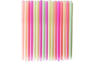 YAOSHENG Colored Disposable Milkshake Straw, (100-300pack) Straight Tube Pointed Fluorescent Multi-Color Straw, Suitable for 
