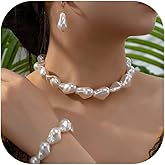 Frodete Pearl Jewelry Set for Women Wedding Necklace and Earring Set Chunky Pearl Choker Jewelry Sets for Brides Bridesmaid Accessories Charm Necklace Formal Occasion Jewelry