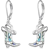 HOPEEZZ Cowboy Boot Earrings for Women Sterling Silver Cowboy Boot Hat Earrings Abalone Shell Jewelry Gift for Women