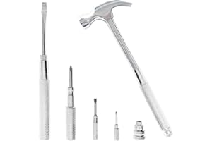 LASUND Small Hammer 6 in 1 Metal Hammer & Screwdriver, Multitool Camping Hammer Set Screwdriver Hammers Tools Mini Hammer with Screwdriver Hammers Hand Tools Multitool Hammer (Sliver)