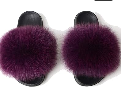 purple fluffy slippers
