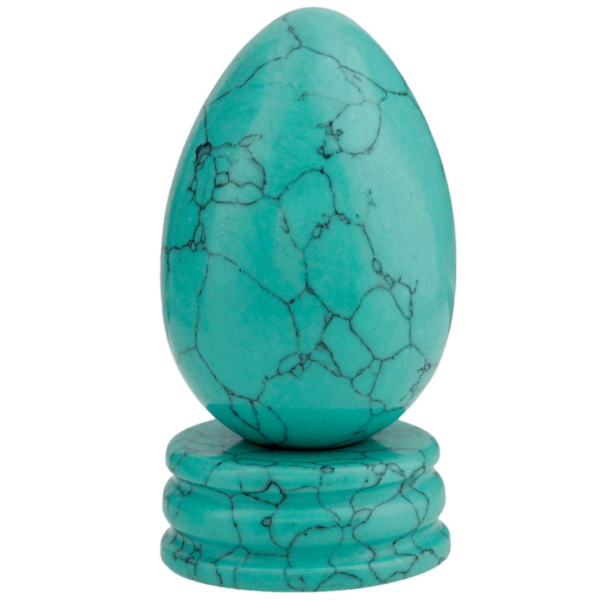 Nupuyai Crystal Egg with Stand for Home Decoration,Carved Polished Stone for Reiki Chakra Healing Green Howlite Turquoise