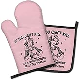 GEYGIE If You Can't Kill Them with Kindness Just Try Poison Sarcastic Oven Mitts and Pot Holders Set, Kitchen Gifts for Cake Dessert Lovers, Cake Shops, Birthday Gifts for Women Mom Sister Aunt BBF