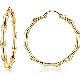Womens Gold Bamboo Hoop Earrings | Barzel 18K Gold, Rose Gold, or White Gold Plated Bamboo Hoop Earrings