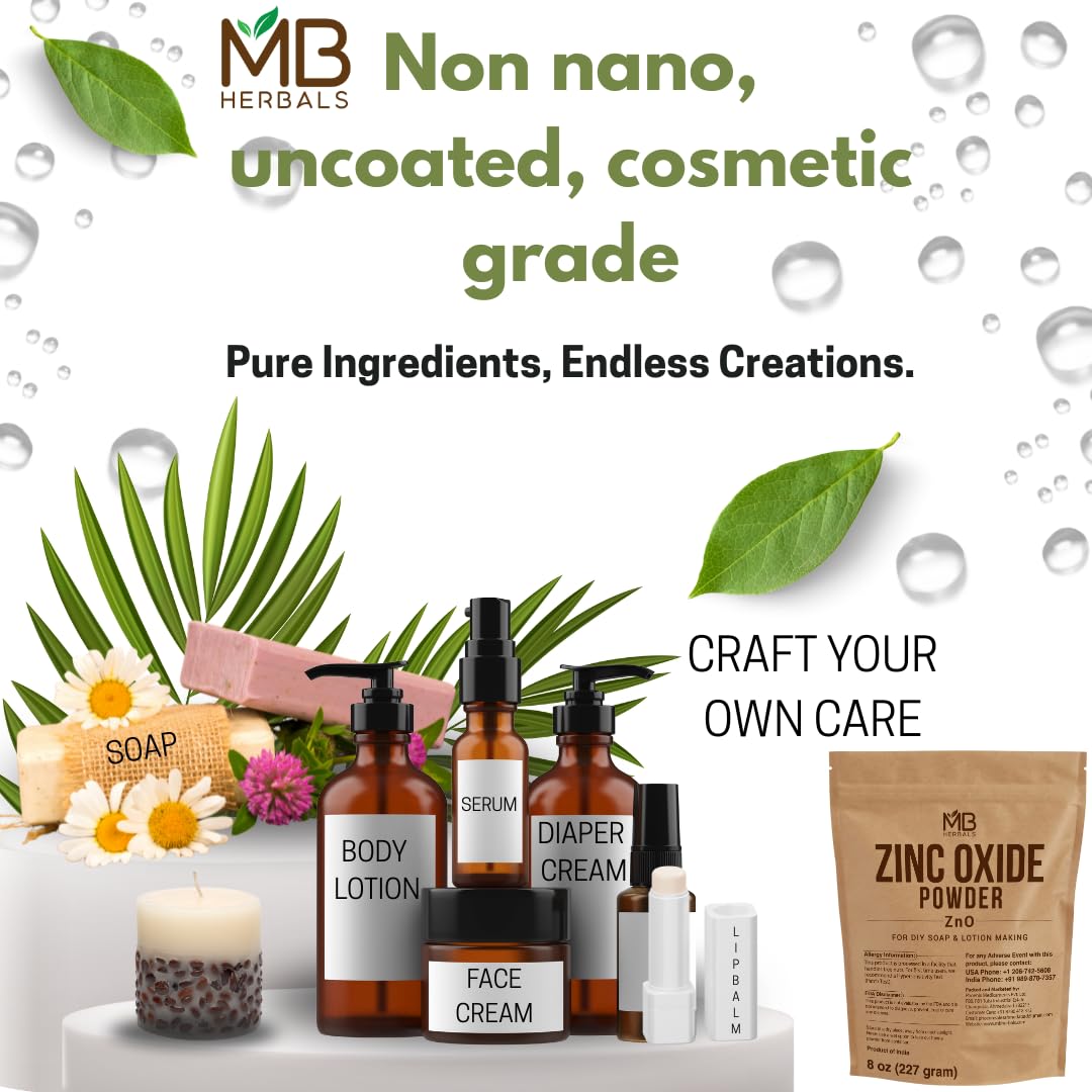 MB Herbals Zinc Oxide Powder 3.5 oz | Uncoated & Non-Nano | For DIY Sunscreen Lotion & Cream