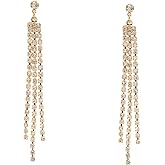 Gold Crystal Rhinestone 3 Strands Drop Dangle Earrings