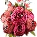 Leagel Fake Flowers Vintage Artificial Peony Silk Flowers Bouquet Wedding Home Decoration, Pack of 1 (New Red)