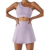 Women's Tennis Skirts Sport Bra Sets High Waisted Golf Skorts Skirt One Shoulder Sports Bra Running Workout Activewear