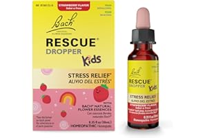 Bach RESCUE Kids Dropper, Natural Strawberry Flavor, Stress Relief for Children, Calming Aid, Homeopathic, Flower Essences, 10mL