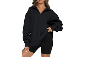 BLENCOT Half Zip Oversized Sweatshirt for Women Long Sleeve Solid Color Drop Shoulder Fleece Workout Pullover XS-3XL