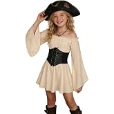 Girls Renaissance Dress Off Shoulder Pirate Fairy Halloween Outfit | Flowy Chiffon, Bell Sleeve，Ruffle Details, Tie Straps, Pirate Theme, Halloween Clothes, Medieval Outfit, Girls Party Dress