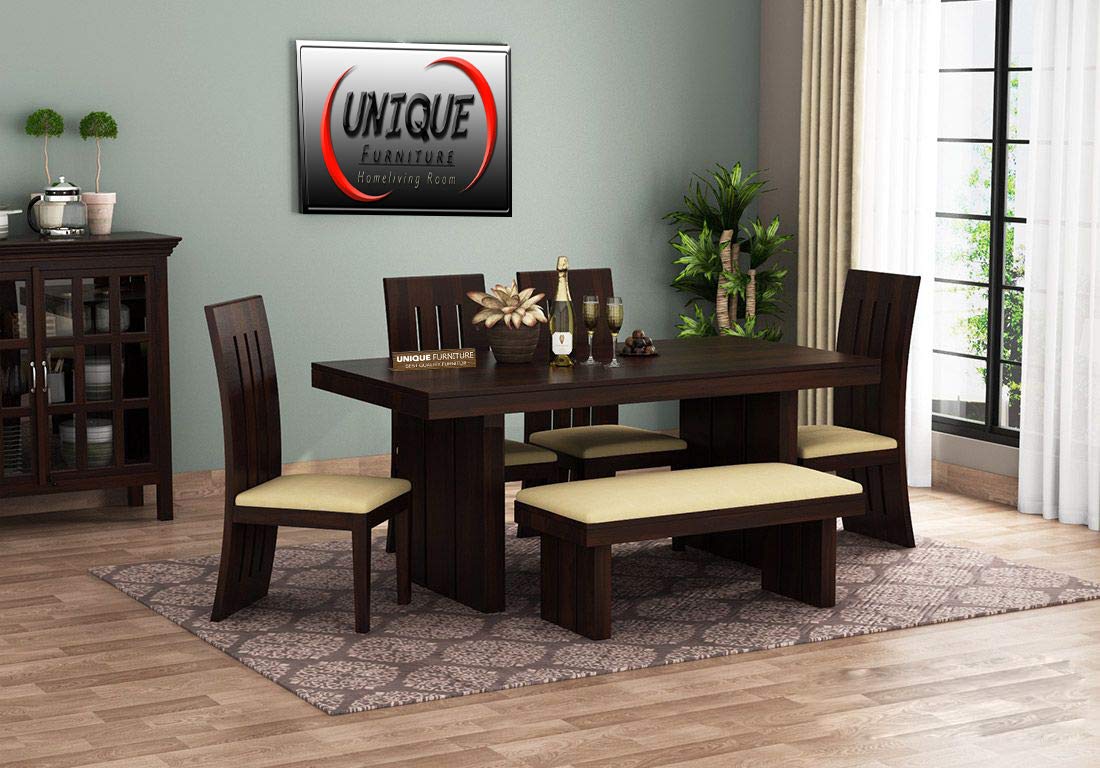 Unique Furniture Solid Wooden Dining Table 6 Seater Set Dining Room Furniture Solid Wood 6 Seater Dining Table With 4 Chairs And 1 Bench Solid Wood Dining Table Set Furniture Living