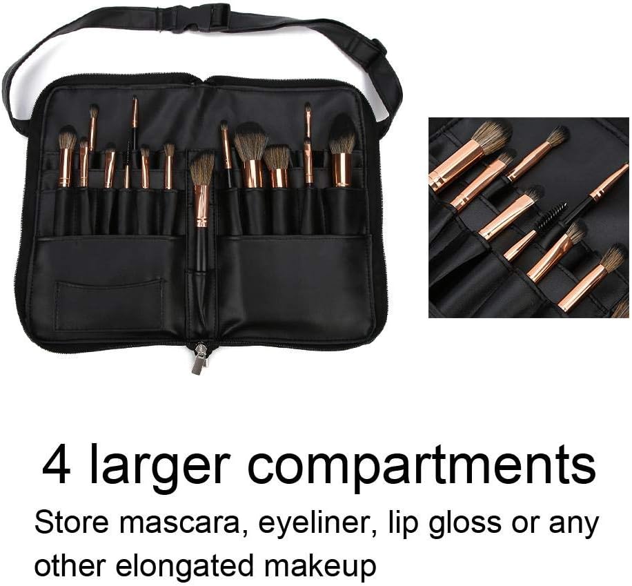 Pongnas Professional Makeup Brushes Organizer Bag, Black Leather & Plastic, Travel & Storage Cosmetic Case - Image 5