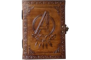 SH SHIFAA HANDICRAFT Avengers Marvels Logo Embossed Vintage Leather Sketchbook Journal Writing Notebook for Men & Women Leather Bound Notebook Daily Notepad 7x5 Inches.