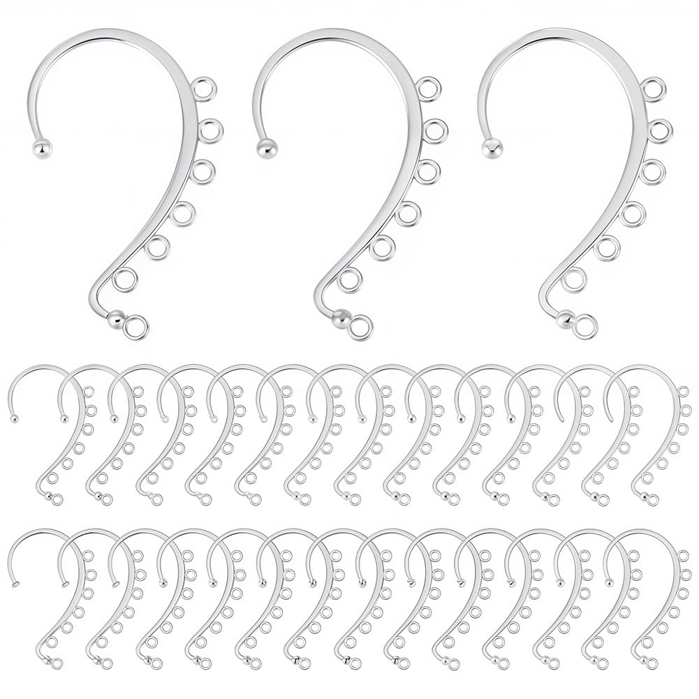 SUNNYCLUE 1 Box 30Pcs Wrap Earring Findings Ear Cuffs Earrings Silver Earring Cuffs Bulk Clip-on Ear Cuff Earrings Ear Wraps for jewellery Making Accessories DIY Dangle Earrings Crafts Women Adults