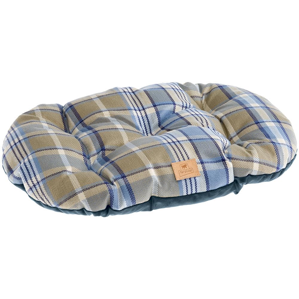Ferplast Cat And Dog Padded Cushion Scott 89/10, Double-Sided, Tartan, Soft Velvet, Washable, Blue, XL