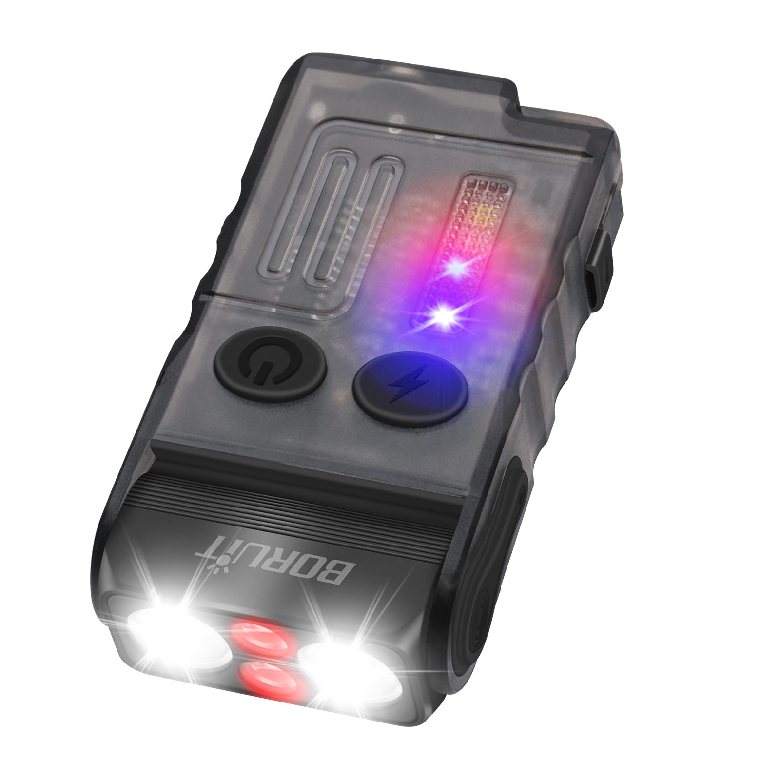 BORUIT V20 Small Torches LED Super Bright 1000 Lumen, 180° Swivels EDC Keyring Torch, 110dB Buzzer, 13 Modes Mini USB C Rechargeable Pocket Flashlight with COB Light, Clip, Magnetic(Black)