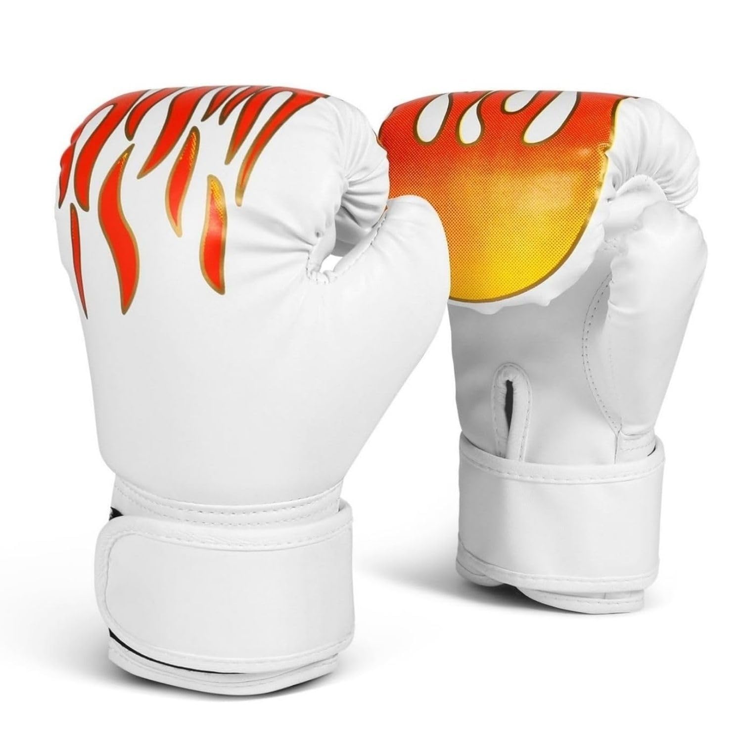 Flexzion Kids Boxing Gloves for 3 to 8 Years, 4 oz Fire White Sparring Youth Training Mitts for KickBoxing, MMA, Muay Thai