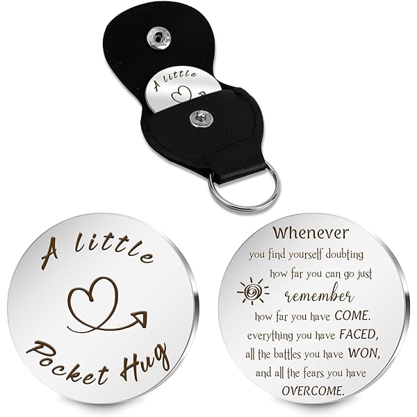 Mabor Pocket Hug Token, Moneta Portafortuna In Acciaio Inox Con Incisione, Custodia In Pelle, Portachiavi Regalo Per Malati Di Cancro, Guarigione, Conforto - 2