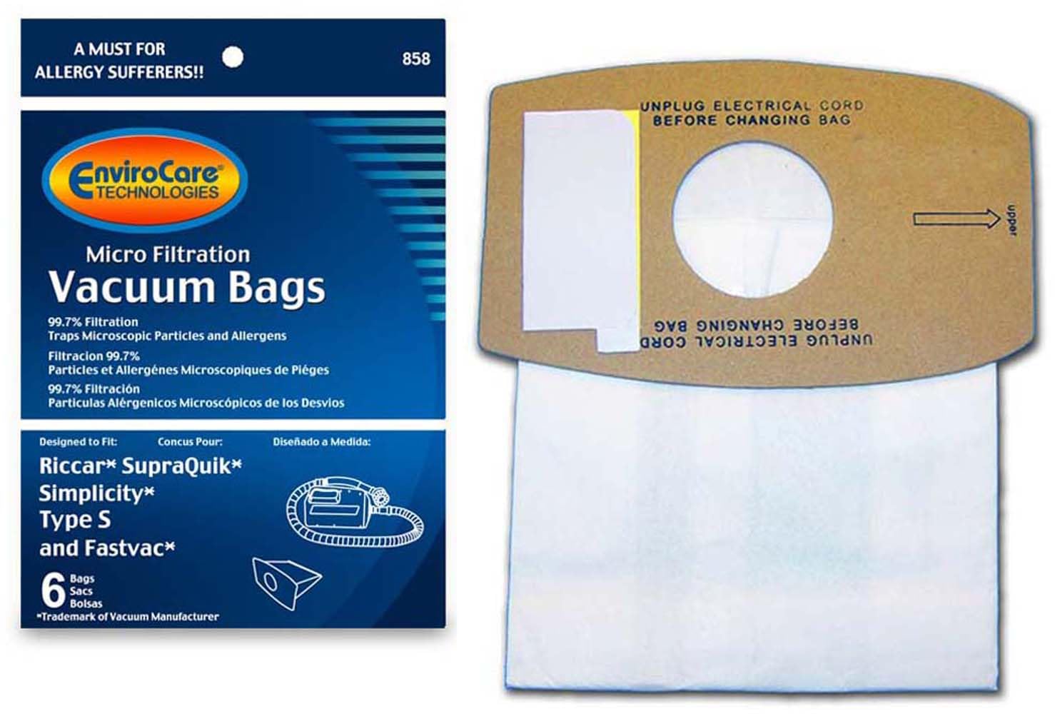 Photo 1 of EnviroCare Replacement Micro Filtration Vacuum Cleaner Dust Bags made to fit Riccar SupraQuik and Simplicity Type S and Fastvac 6 pack