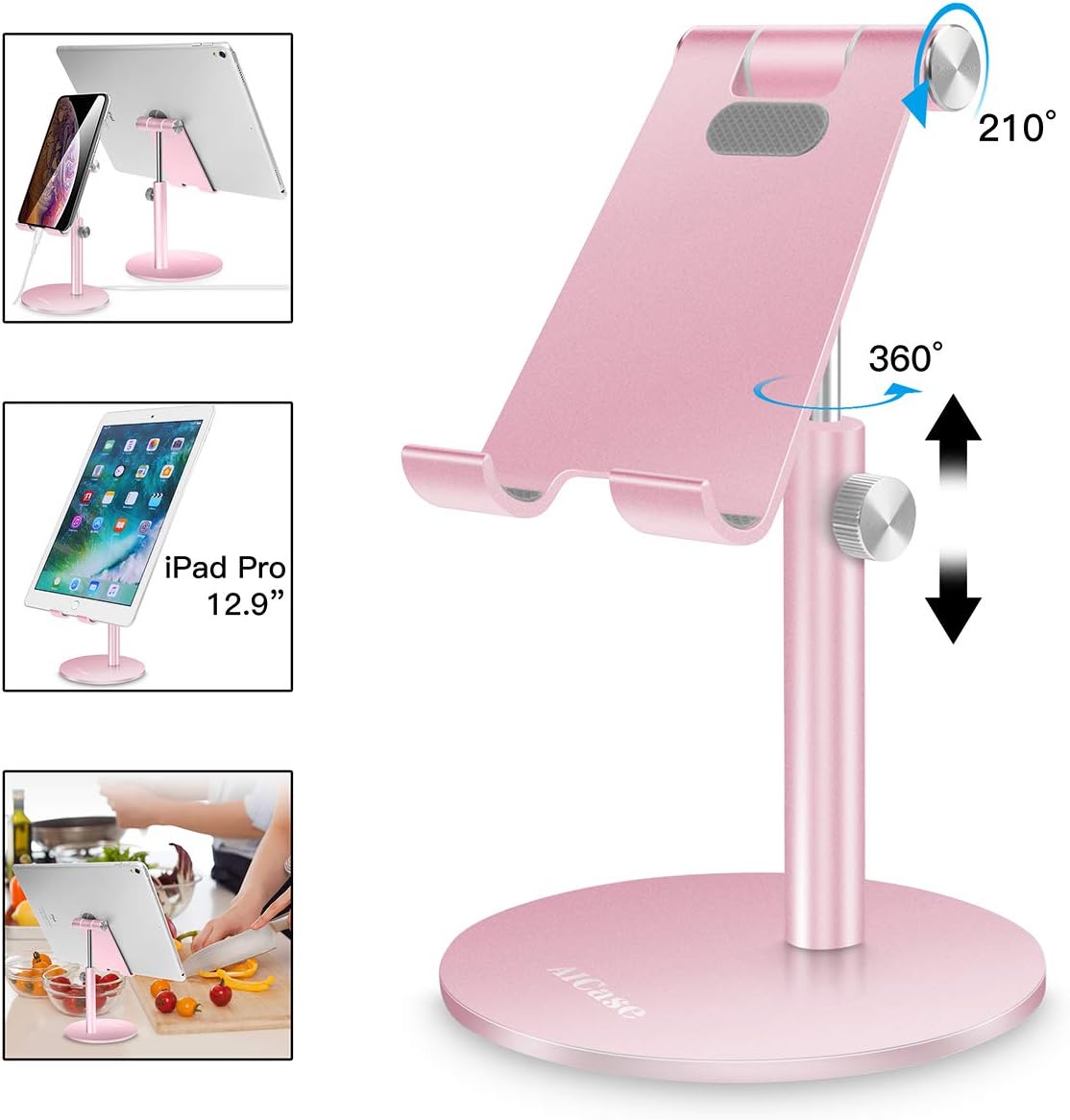 AICase Tablet/Phone Stand, Universal Adjustable Aluminum Desktop Stand, for New iPad 2018 Pro 10.5/9.7/12.9, Air mini 2 3 4