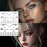 Eyeliner Gems Rhinestone Festival Face Bindi Jewels Tattoo Sticker | Body Glitter Crystal Sticker, For Men Women Kids, Halloween Prank Makeup Costume