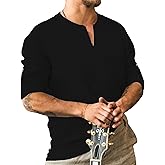 JoZorro Mens Polyester Linen V Neck Henley Shirt Long Sleeve Caftan Handmade Tunic Embroidered Casual Beach T Shirts