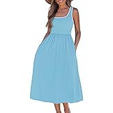 popvil Women A-Line Midi Dress 2026 Spring Summer Tank Top Square Neck Dress Casual Flowy Sleeveless Dress