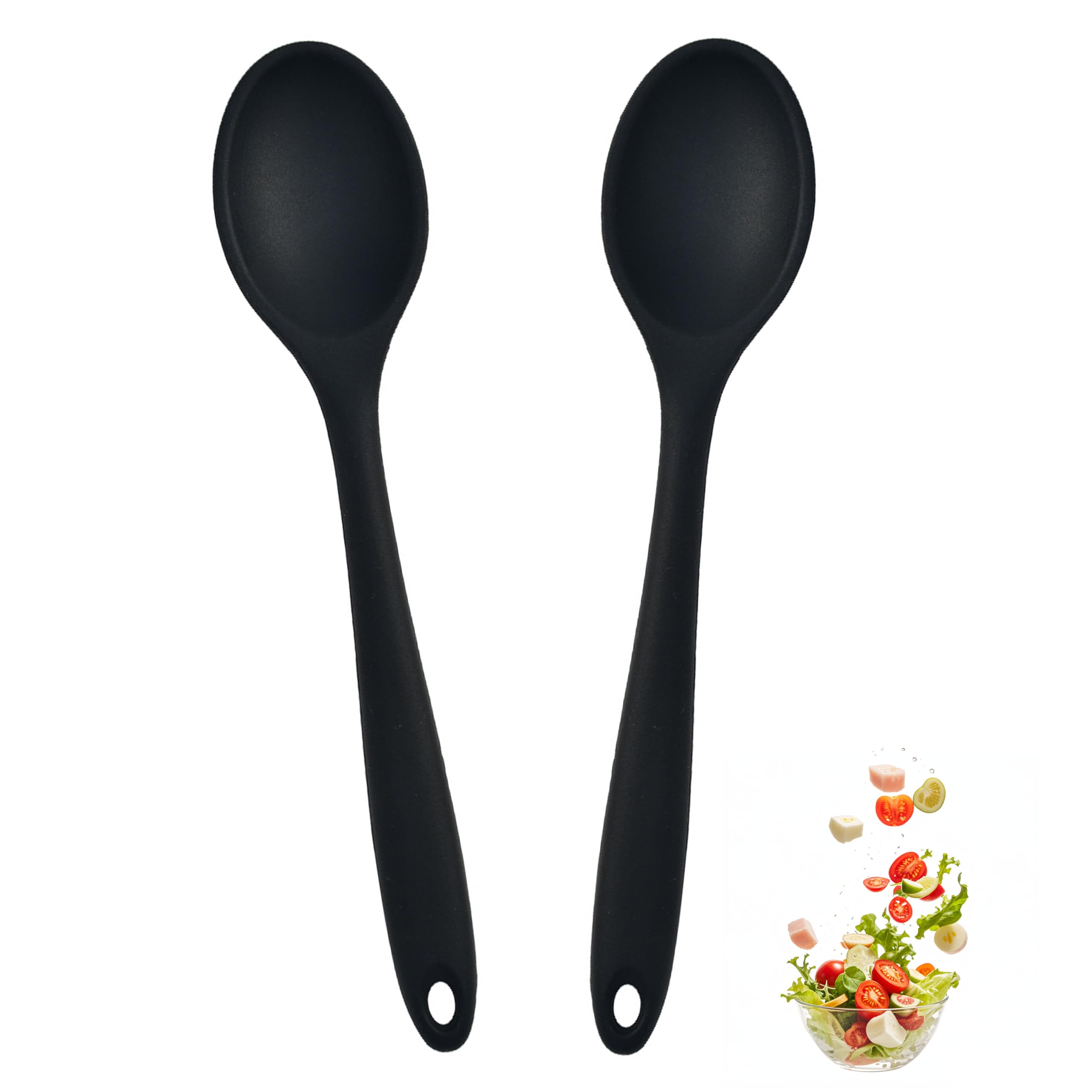 Photo 1 of 2 Pcs Small Silicone Spoons Mixing Spoons for cooking,Heat Resistant for Kitchen Cooking Baking Stirring Mixing Tools (Black A)