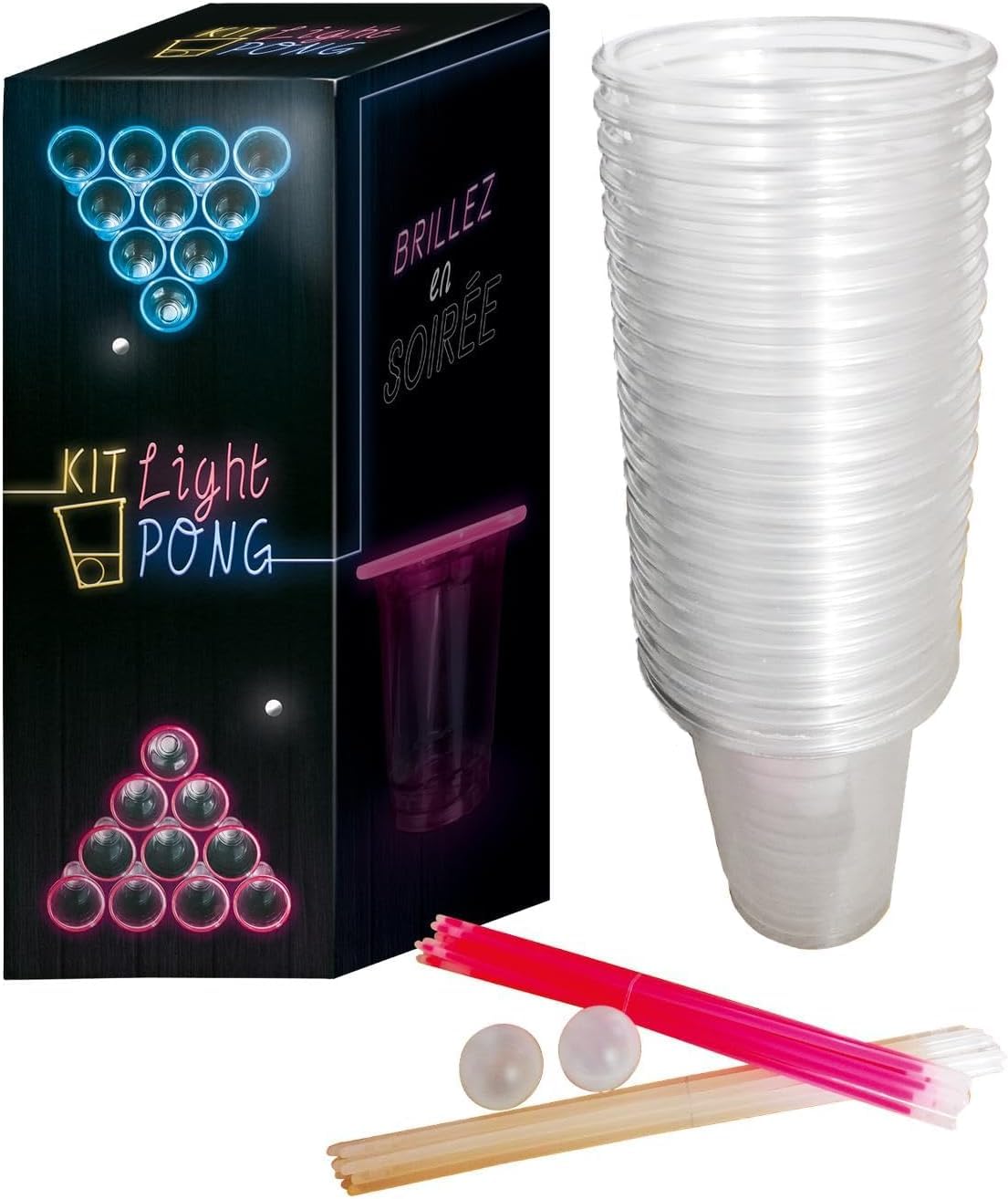 Original Light Beer Pong Official Kit | Complete Light Beer Pong Kit | Premium Quality | 22 American Cups | 24 Light Sticks | 2 Fluorescent Balls | Drinking Game | Evening Game | OriginalCup®